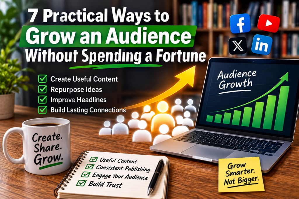 Audience growth strategy workspace with content marketing and organic growth tools