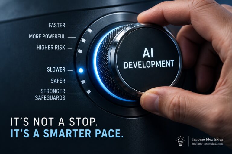 AI development control dial turned toward slower and safer settings with stronger safeguards