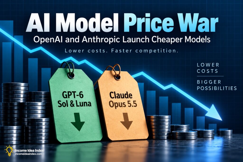 AI model price war showing GPT-6 Sol and Luna and Claude Opus 5.5 with falling costs