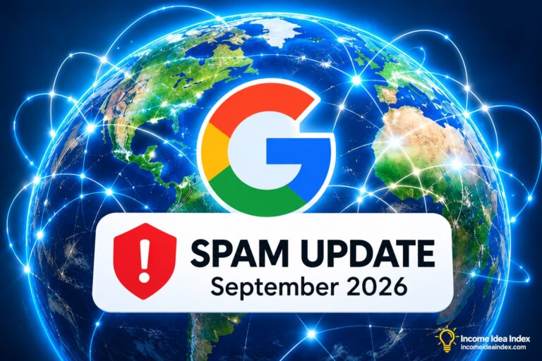 Google September 2026 spam update with Google logo, warning symbol, and global network