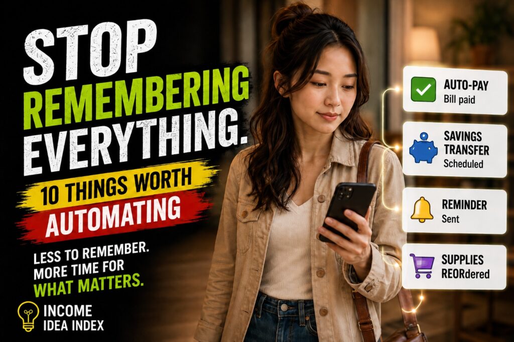 Maya exploring everyday tasks worth automating, including bills, savings, reminders, backups, subscriptions, and household routines.