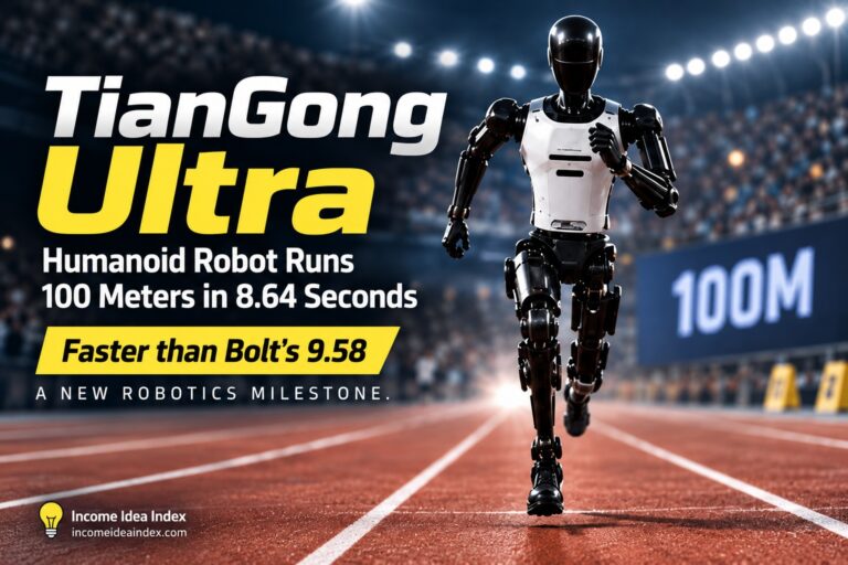 TianGong Ultra humanoid robot sprinting on a track after completing 100 meters in 8.64 seconds